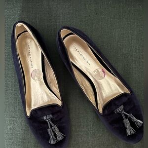 Tommy Hilfiger Navy Velvet Slipper Flats with Tassels